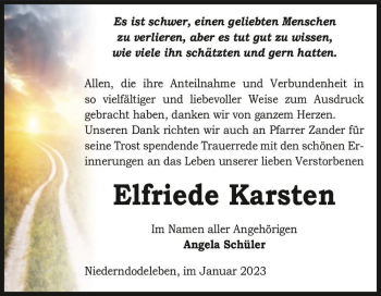 Traueranzeige von Elfriede Karsten  von Magdeburger Volksstimme