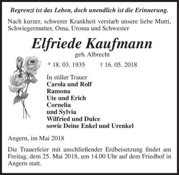 Traueranzeige von Elfriede Kaufmann (geb. Albrecht)  von Magdeburger Volksstimme