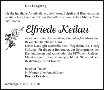 Traueranzeige von Elfriede Keilau  von Magdeburger Volksstimme