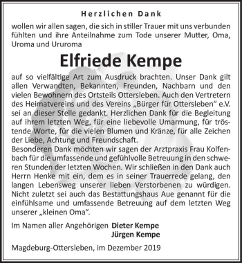 Traueranzeige von Elfriede Kempe  von Magdeburger Volksstimme