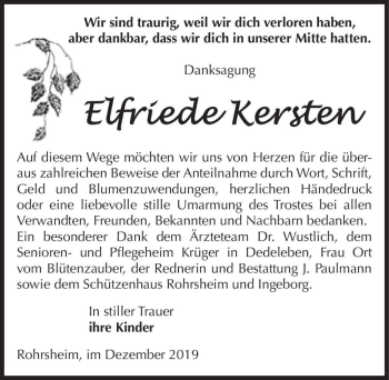 Traueranzeige von Elfriede Kersten  von Magdeburger Volksstimme