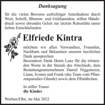 Traueranzeige von Elfriede Kintra  von Magdeburger Volksstimme