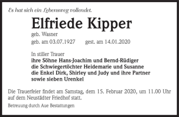 Traueranzeige von Elfriede Kipper (geb. Wasner)  von Magdeburger Volksstimme