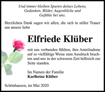 Traueranzeige von Elfriede Klüber  von Magdeburger Volksstimme