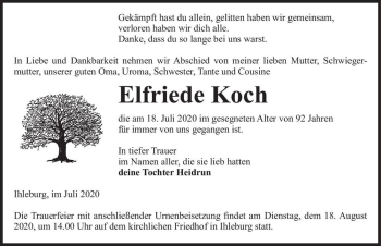 Traueranzeige von Elfriede Koch  von Magdeburger Volksstimme
