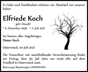 Traueranzeige von Elfriede Koch (geb. Oswald)  von Magdeburger Volksstimme