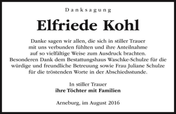 Traueranzeige von Elfriede Kohl  von Magdeburger Volksstimme
