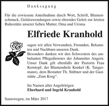 Traueranzeige von Elfriede Kranhold  von Magdeburger Volksstimme