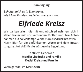 Traueranzeige von Elfriede Kreisz  von Magdeburger Volksstimme