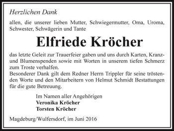 Traueranzeige von Elfriede Kröcher  von Magdeburger Volksstimme
