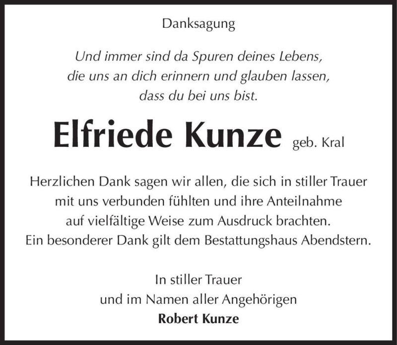  Traueranzeige für Elfriede Kunze (geb. Kral)  vom 19.10.2021 aus Magdeburger Volksstimme