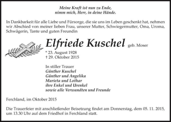 Traueranzeige von Elfriede Kuschel (geb. Moser)  von Magdeburger Volksstimme