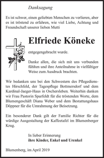 Traueranzeige von Elfriede Köneke  von Magdeburger Volksstimme