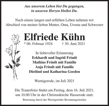 Traueranzeige von Elfriede Kühn  von Magdeburger Volksstimme