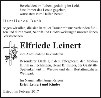 Traueranzeige von Elfriede Leinert  von Magdeburger Volksstimme
