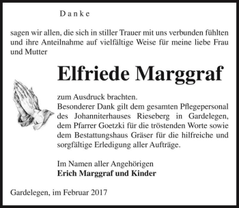 Traueranzeige von Elfriede Marggraf  von Magdeburger Volksstimme