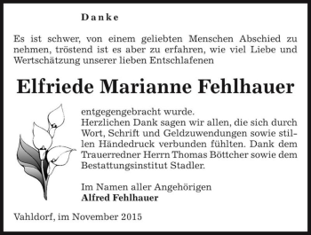 Traueranzeige von Elfriede Marianne Fehlhauer  von Magdeburger Volksstimme