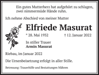 Traueranzeige von Elfriede Masurat  von Magdeburger Volksstimme