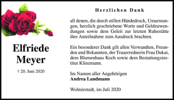 Traueranzeige von Elfriede Meyer  von Magdeburger Volksstimme