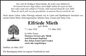 Traueranzeige von Elfriede Mieth (geb. Weihs)  von Magdeburger Volksstimme