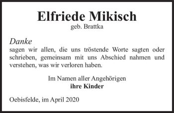 Traueranzeige von Elfriede Mikisch (geb. Brattka)  von Magdeburger Volksstimme