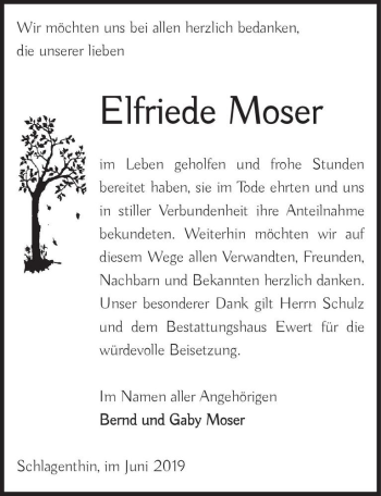 Traueranzeige von Elfriede Moser  von Magdeburger Volksstimme