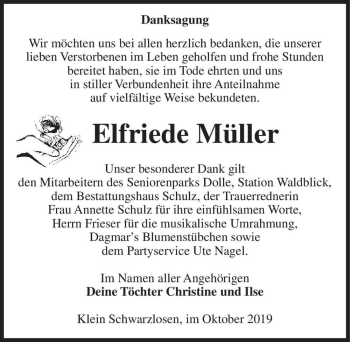 Traueranzeige von Elfriede Müller  von Magdeburger Volksstimme