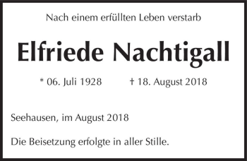 Traueranzeige von Elfriede Nachtigall  von Magdeburger Volksstimme