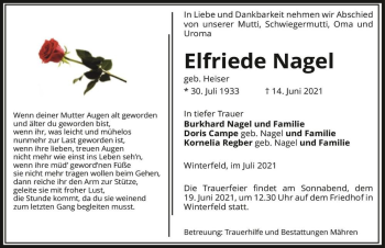 Traueranzeige von Elfriede Nagel (geb. Heiser)  von Magdeburger Volksstimme