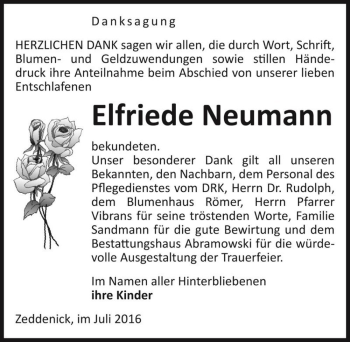 Traueranzeige von Elfriede Neumann  von Magdeburger Volksstimme