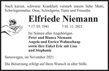Traueranzeige von Elfriede Niemann  von Magdeburger Volksstimme