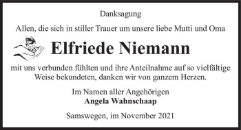 Traueranzeige von Elfriede Niemann  von Magdeburger Volksstimme