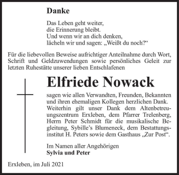 Traueranzeige von Elfriede Nowack  von Magdeburger Volksstimme