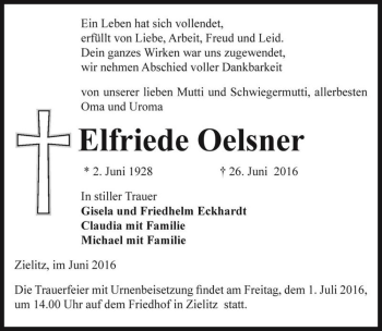 Traueranzeige von Elfriede Oelsner  von Magdeburger Volksstimme