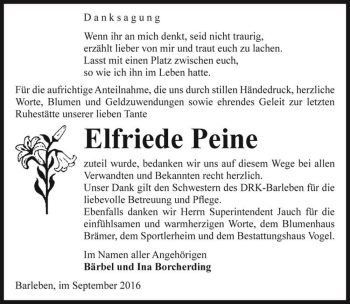 Traueranzeige von Elfriede Peine  von Magdeburger Volksstimme
