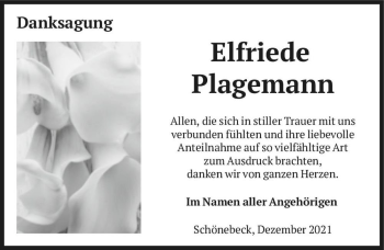Traueranzeige von Elfriede Plagemann  von Magdeburger Volksstimme