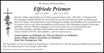 Traueranzeige von Elfriede Priemer  von Magdeburger Volksstimme