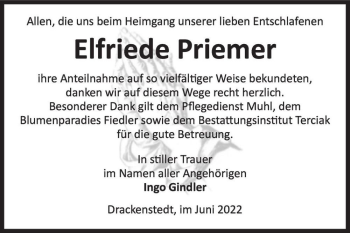 Traueranzeige von Elfriede Priemer  von Magdeburger Volksstimme
