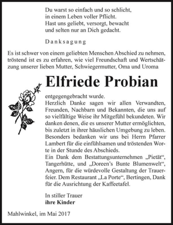 Traueranzeige von Elfriede Probian  von Magdeburger Volksstimme