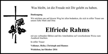 Traueranzeige von Elfriede Rahms  von Magdeburger Volksstimme