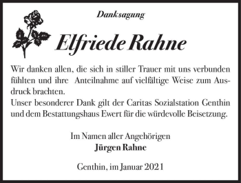 Traueranzeige von Elfriede Rahne  von Magdeburger Volksstimme
