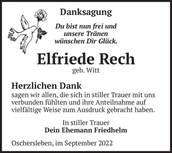 Traueranzeige von Elfriede Rech (geb. Witt)  von Magdeburger Volksstimme