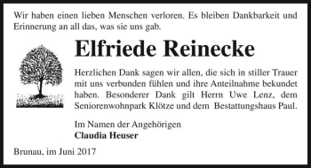 Traueranzeige von Elfriede Reinecke  von Magdeburger Volksstimme