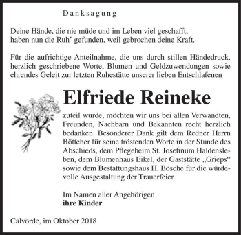 Traueranzeige von Elfriede Reineke  von Magdeburger Volksstimme