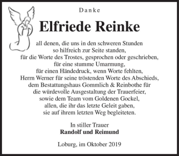Traueranzeige von Elfriede Reinke  von Magdeburger Volksstimme