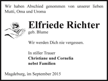 Traueranzeige von Elfriede Richter geb. Blume  von Magdeburger Volksstimme