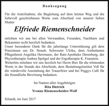 Traueranzeige von Elfriede Riemenschneider  von Magdeburger Volksstimme