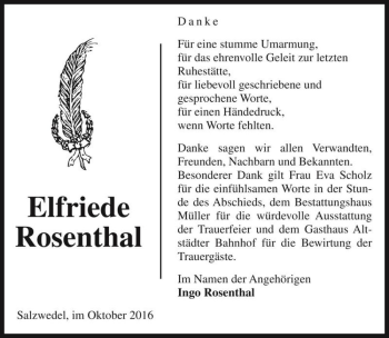 Traueranzeige von Elfriede Rosenthal  von Magdeburger Volksstimme