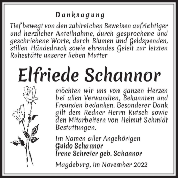 Traueranzeige von Elfriede Schannor  von Magdeburger Volksstimme