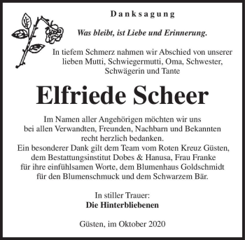 Traueranzeige von Elfriede Scheer  von Magdeburger Volksstimme